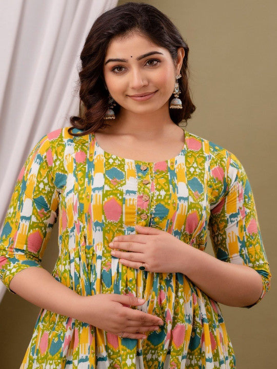 Women Printed Cotton Feeding Maternity Kurti