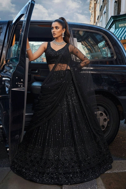 Bridal Sangeet Look In Black Sequins Work Lehenga Choli From Anaya Designer Studio