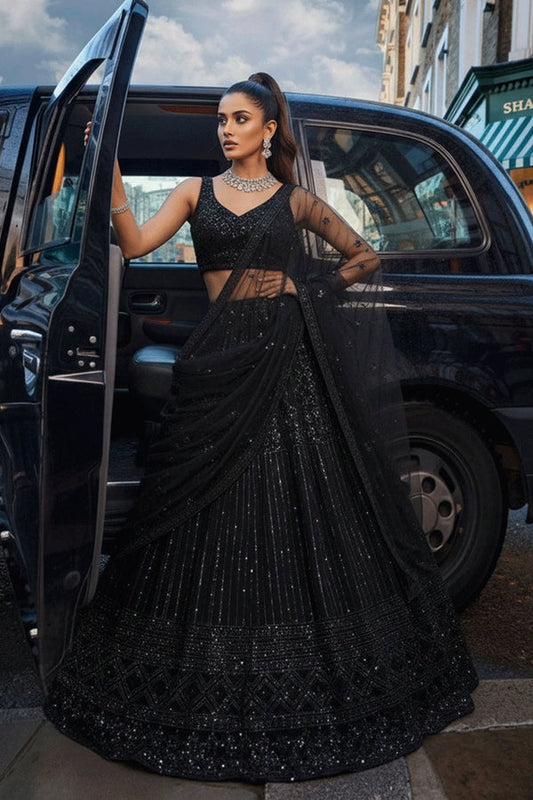 Bridal Sangeet Look In Black Sequins Work Lehenga Choli From Anaya Designer Studio